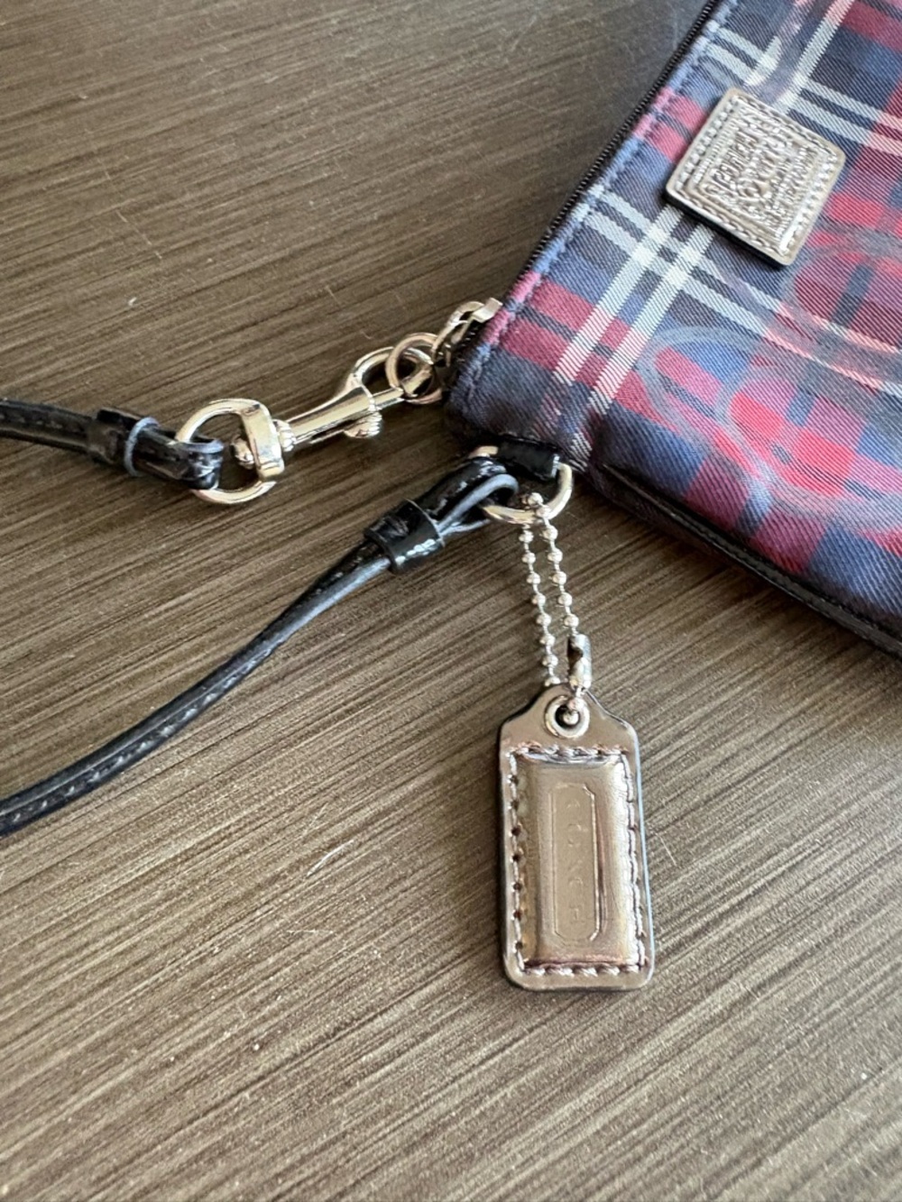 Coach Poppy Tartan Plaid Glam Tote + Wristlet (Red/Blue) 18713 - Picture 15 of 17